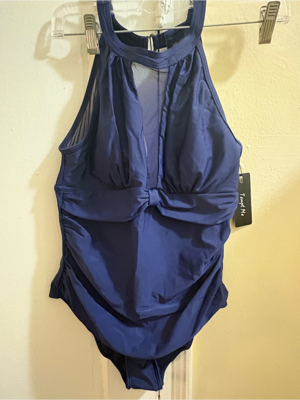 Navy Blue High Neck One-Piece Swimsuit by Tempt Me